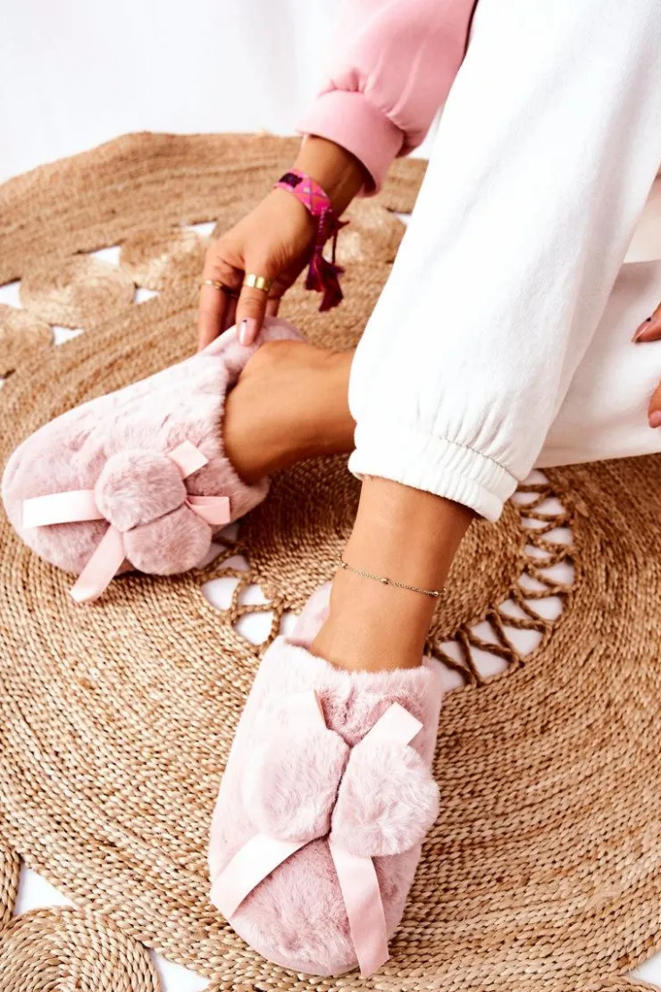 Outlet Boto Papcie Futrzane Z Pomponami Różowe Pamppy