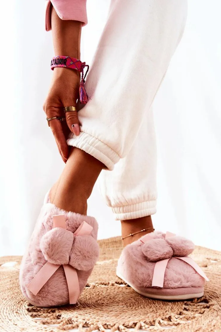 Outlet Boto Papcie Futrzane Z Pomponami Różowe Pamppy