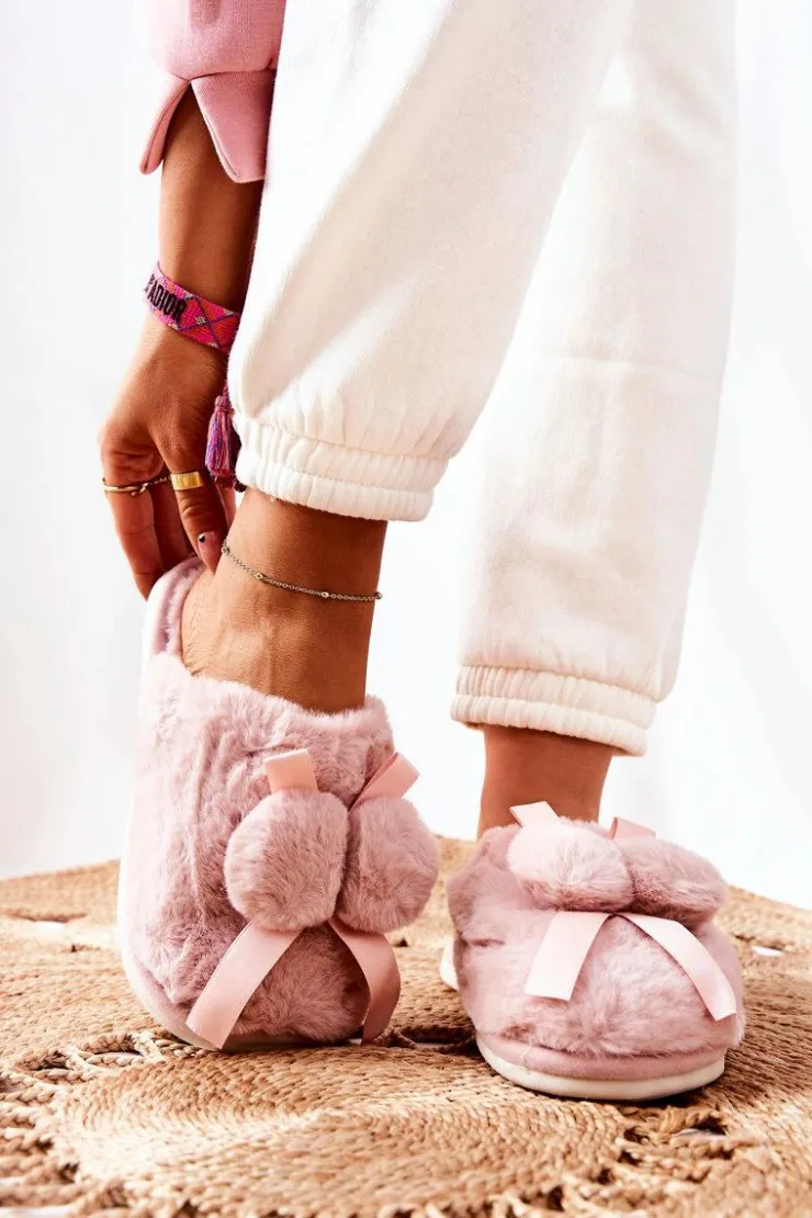 Outlet Boto Papcie Futrzane Z Pomponami Różowe Pamppy