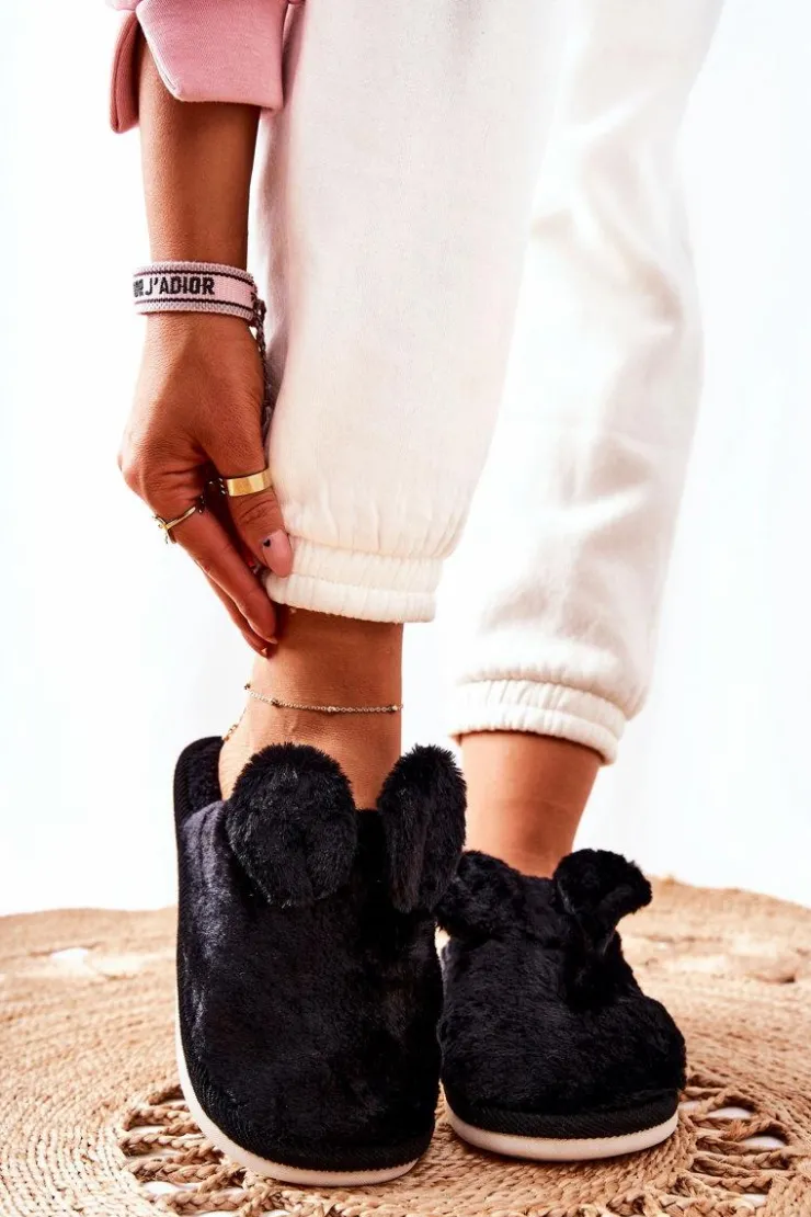 Damskie Boto Papcie Futrzane Z Uszami Czarne Thorpe