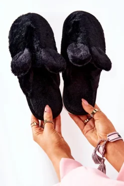 Damskie Boto Papcie Futrzane Z Uszami Czarne Thorpe