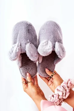 Boto Kapcie Klasyczne*Papcie Futrzane Z Uszami Szare Thorpe