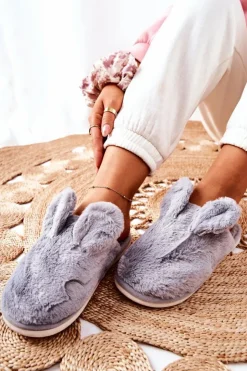 Boto Kapcie Klasyczne*Papcie Futrzane Z Uszami Szare Thorpe