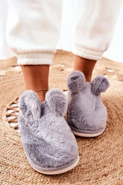 Boto Kapcie Klasyczne*Papcie Futrzane Z Uszami Szare Thorpe