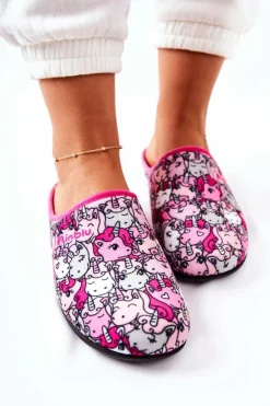 BEFADO Kapcie Klasyczne|Klapki Damskie Klasyczne*Papcie Klapki Jednorożce 155D201 Różowe