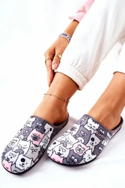 Damskie BEFADO Papcie Klapki Kotki 155D200 Szare