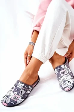 Damskie BEFADO Papcie Klapki Kotki 155D200 Szare