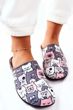 Damskie BEFADO Papcie Klapki Kotki 155D200 Szare