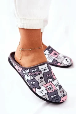 Damskie BEFADO Papcie Klapki Kotki 155D200 Szare