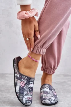 Damskie BEFADO Papcie Klapki Kotki 155D208 Szare