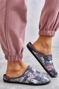 Damskie BEFADO Papcie Klapki Kotki 155D208 Szare