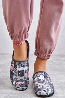 Damskie BEFADO Papcie Klapki Kotki 155D208 Szare