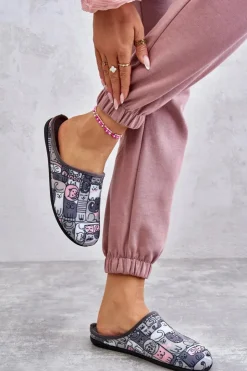 Damskie BEFADO Papcie Klapki Kotki 155D208 Szare