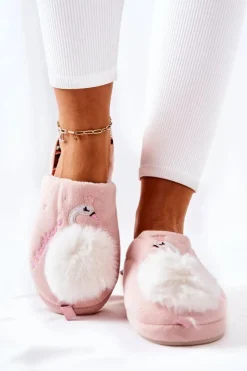 Boto Kapcie Klasyczne*Papcie Ocieplane Łabędź Jasnoróżowe Reya Różowy