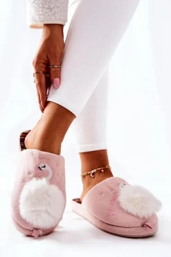 Boto Kapcie Klasyczne*Papcie Ocieplane Łabędź Jasnoróżowe Reya Różowy