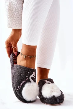 Boto Kapcie Klasyczne*Papcie Ocieplane Łabędź Szare Reya