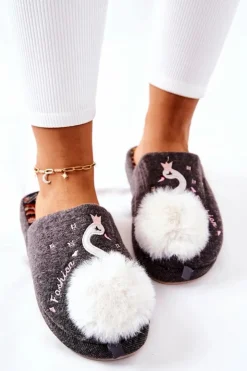 Boto Kapcie Klasyczne*Papcie Ocieplane Łabędź Szare Reya