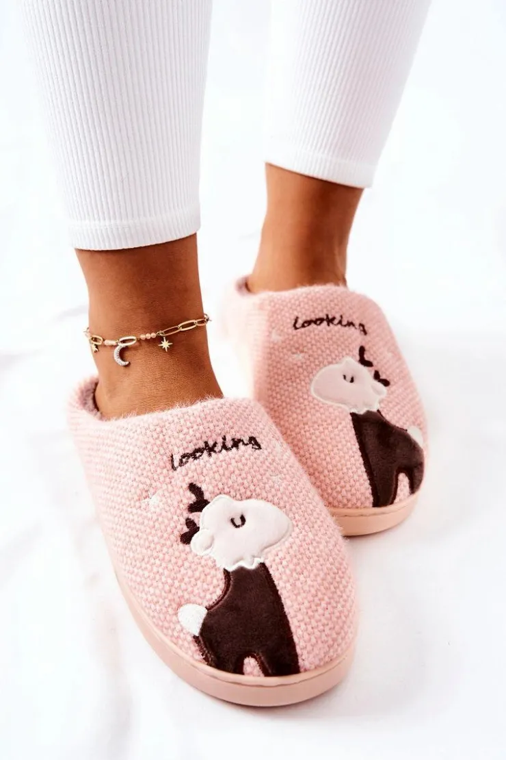 Damskie Boto Papcie Ocieplane Renifer Jasnoróżowe Jilly