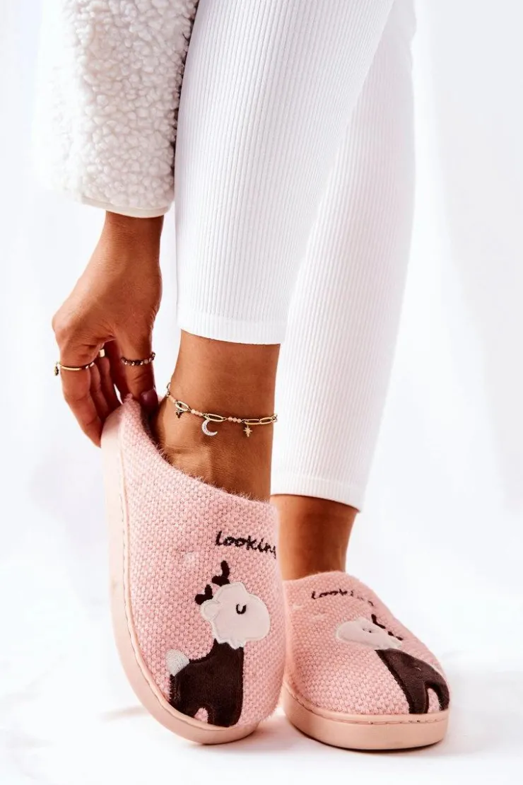 Damskie Boto Papcie Ocieplane Renifer Jasnoróżowe Jilly