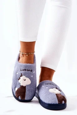 Boto Kapcie Klasyczne*Papcie Ocieplane Renifer Niebieskie Jilly