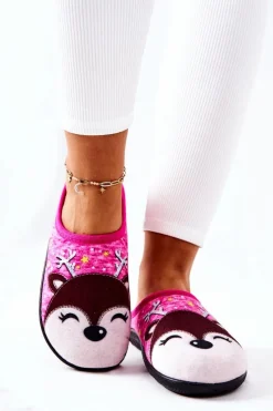 Boto Kapcie Klasyczne*Papcie Ocieplane Renifer Różowe Taffy