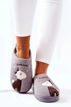 Boto Kapcie Klasyczne*Papcie Ocieplane Renifer Szare Jilly