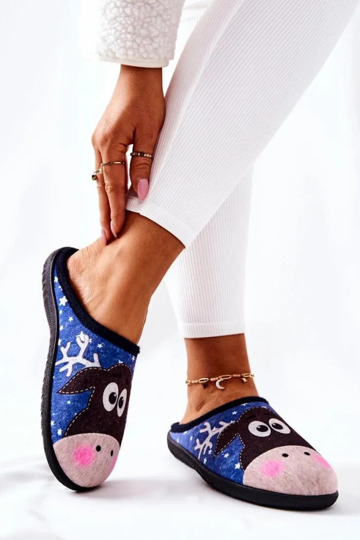 Outlet Boto Papcie Ocieplane Wzór Renifer Niebieskie Elodie