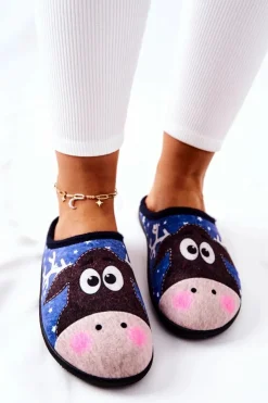 Outlet Boto Papcie Ocieplane Wzór Renifer Niebieskie Elodie