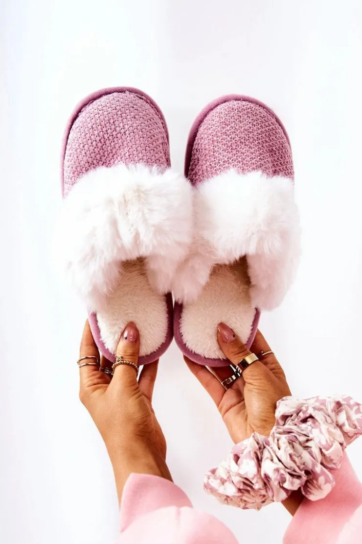 Damskie Boto Papcie Ocieplane Z Futerkiem Ciemnoróżowe Flamarin