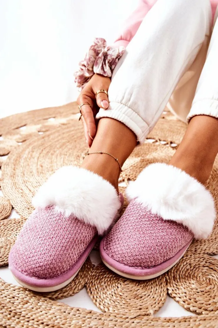 Damskie Boto Papcie Ocieplane Z Futerkiem Ciemnoróżowe Flamarin