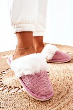 Damskie Boto Papcie Ocieplane Z Futerkiem Ciemnoróżowe Flamarin