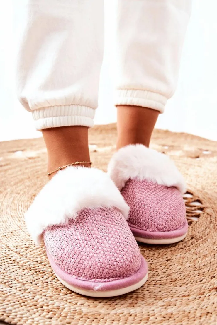 Damskie Boto Papcie Ocieplane Z Futerkiem Ciemnoróżowe Flamarin