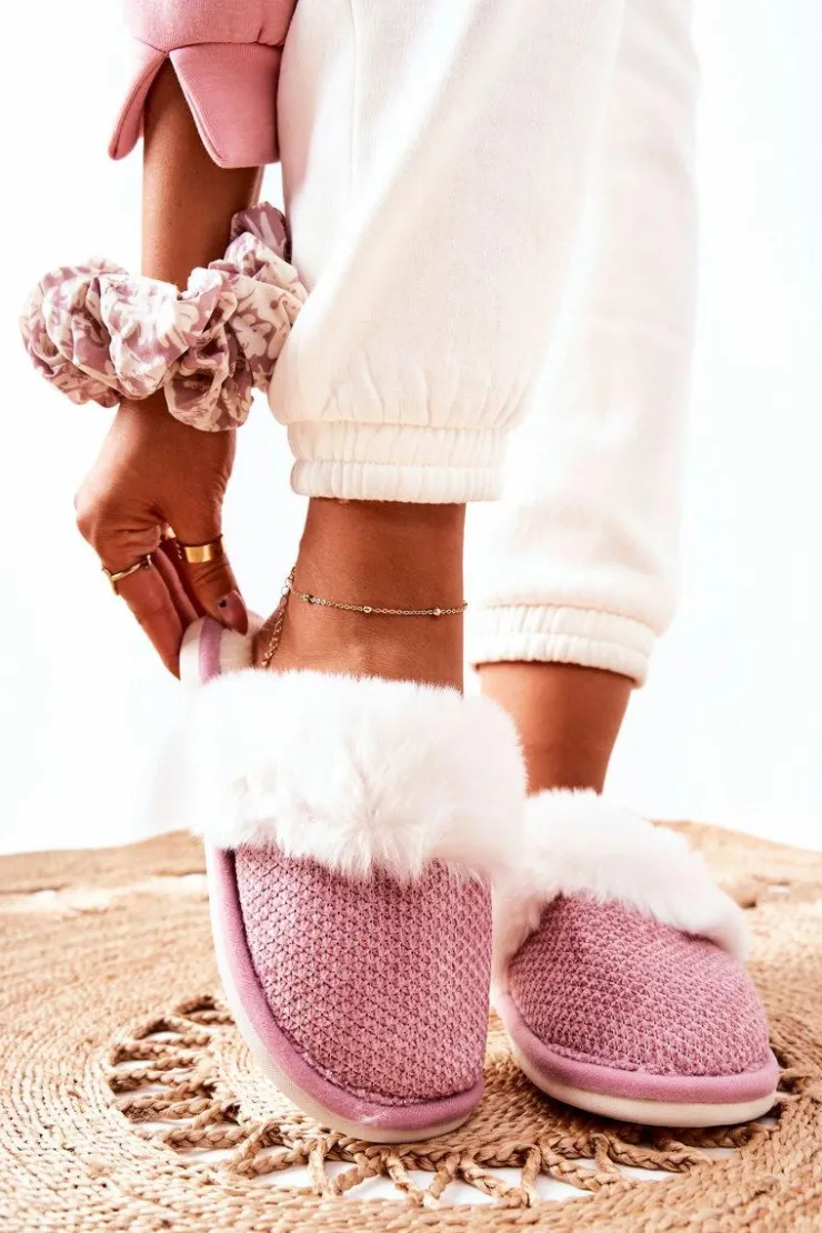 Damskie Boto Papcie Ocieplane Z Futerkiem Ciemnoróżowe Flamarin