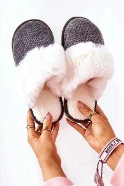 Damskie Boto Papcie Ocieplane Z Futerkiem Szare Flamarin