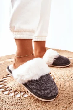 Damskie Boto Papcie Ocieplane Z Futerkiem Szare Flamarin