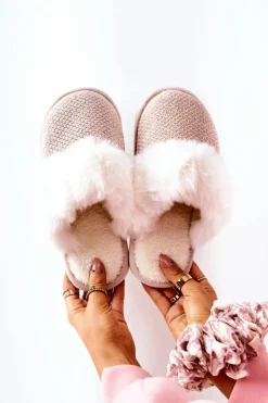 Boto Kapcie Klasyczne*Papcie Ocieplane Z Futerkiem Beżowe Flamarin