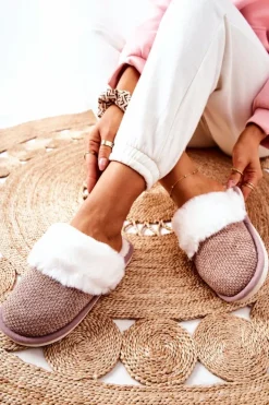 Boto Kapcie Klasyczne*Papcie Ocieplane Z Futerkiem Jasnobrązowe Flamarin