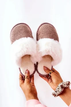 Boto Kapcie Klasyczne*Papcie Ocieplane Z Futerkiem Jasnobrązowe Flamarin