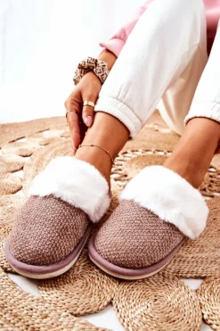 Boto Kapcie Klasyczne*Papcie Ocieplane Z Futerkiem Jasnobrązowe Flamarin