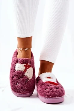 Boto Kapcie Klasyczne*Papcie Świąteczne Mikołaj I Renifer Fioletowe