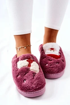 Boto Kapcie Klasyczne*Papcie Świąteczne Mikołaj I Renifer Fioletowe