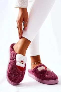 Boto Kapcie Klasyczne*Papcie Świąteczne Mikołaj I Renifer Fioletowe