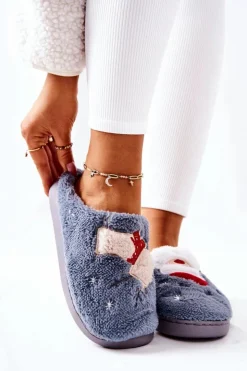 Damskie Boto Papcie Świąteczne Mikołaj I Renifer Szare