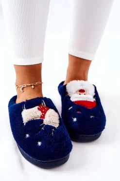 Boto Kapcie Klasyczne*Papcie Świąteczne Mikołaj I Renifer Granatowe