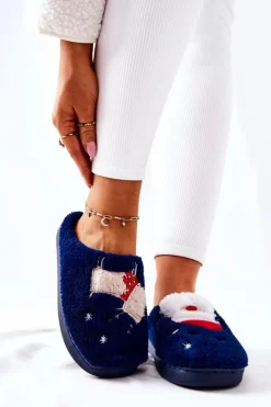 Boto Kapcie Klasyczne*Papcie Świąteczne Mikołaj I Renifer Granatowe