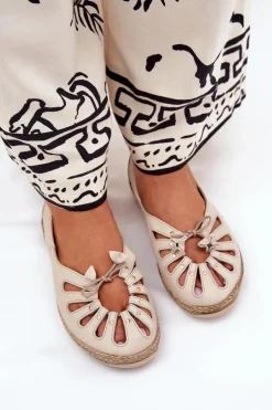 Damskie Zazoo Płaskie Baleriny Z Naturalnej Skóry 10179 Beżowe