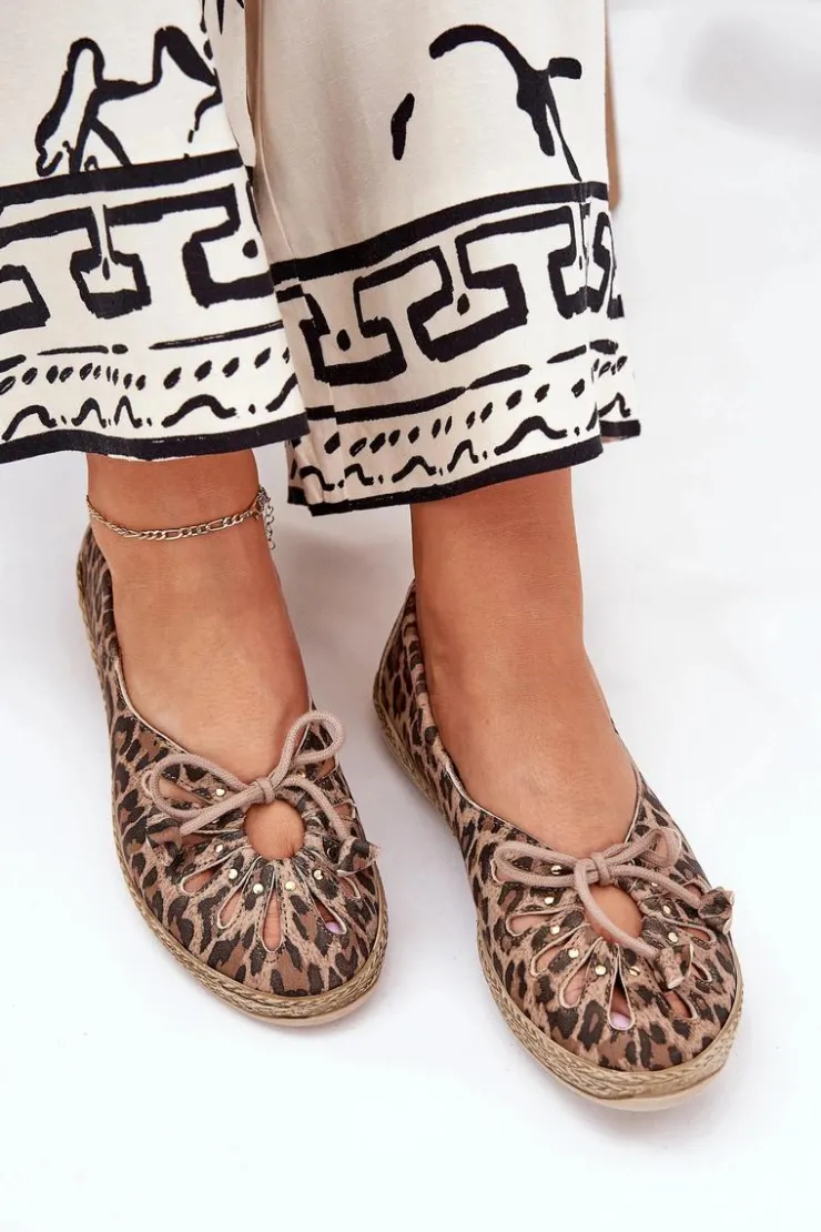 Outlet Zazoo Płaskie Baleriny Z Naturalnej Skóry Panterka 10179 Brązowe Brązowy