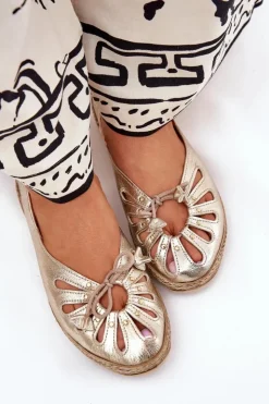 Zazoo Baleriny Skórzane|Baleriny Klasyczne*Płaskie Baleriny Z Naturalnej Skóry 10179 Złote Złoty