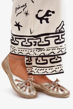 Zazoo Baleriny Skórzane|Baleriny Klasyczne*Płaskie Baleriny Z Naturalnej Skóry 10179 Złote Złoty