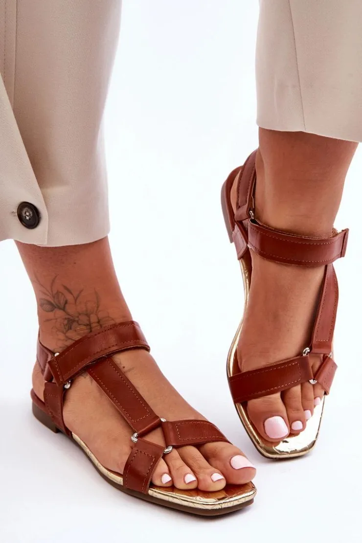 Outlet Boto Płaskie Damskie Sandały Na Rzep Camel Lissa